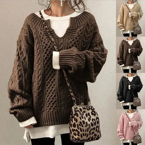 Übergroßer Zopfmuster Strickpullover Ideal Für Gemütliche Winter Damen