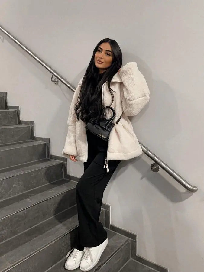 Gemütlicher Warmer Übergroßer Teddymantel Für Damen