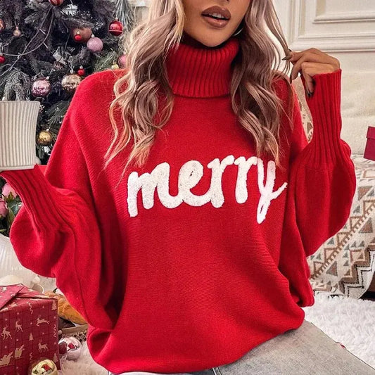 Damen-Weihnachtspullover mit Merry-Schriftzug