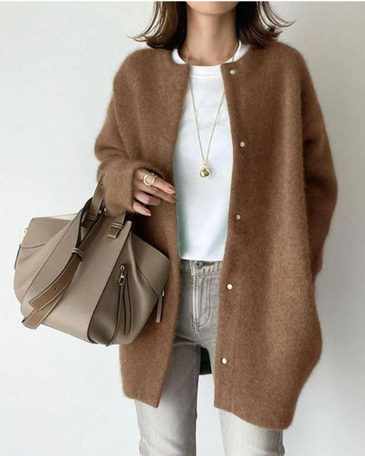 Langer Übergroßer Cardigan mit Knöpfen für Damen