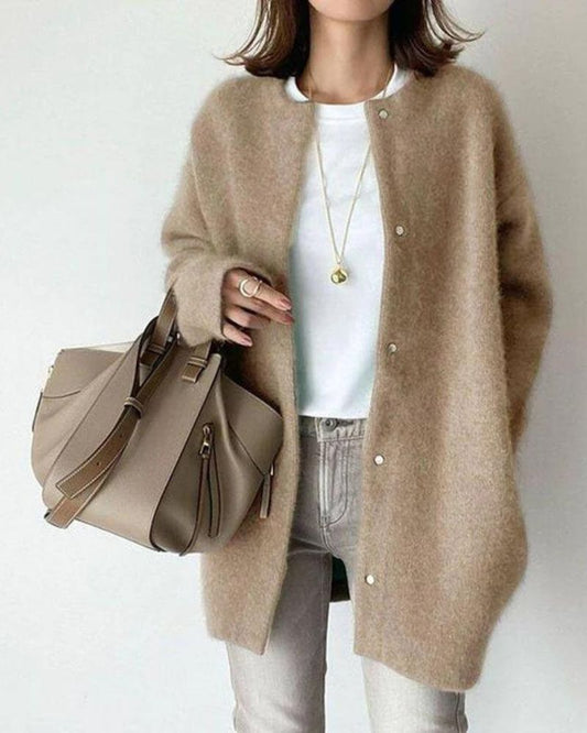 Langer Übergroßer Cardigan mit Knöpfen für Damen