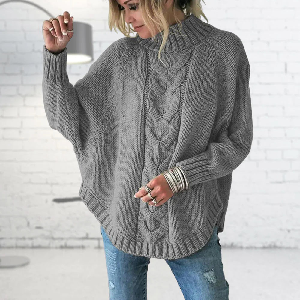 Grobstrick Rollkragenpullover mit Zopfmuster Winter Damen