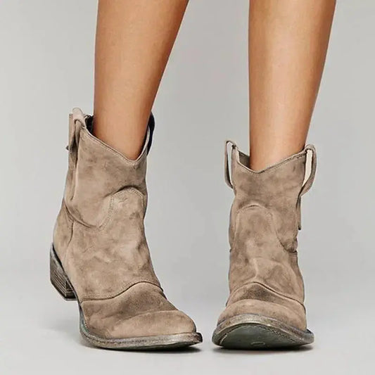 Niedriger Absatz Kurze Stiefeletten Im Western Stil Für Damen Winter