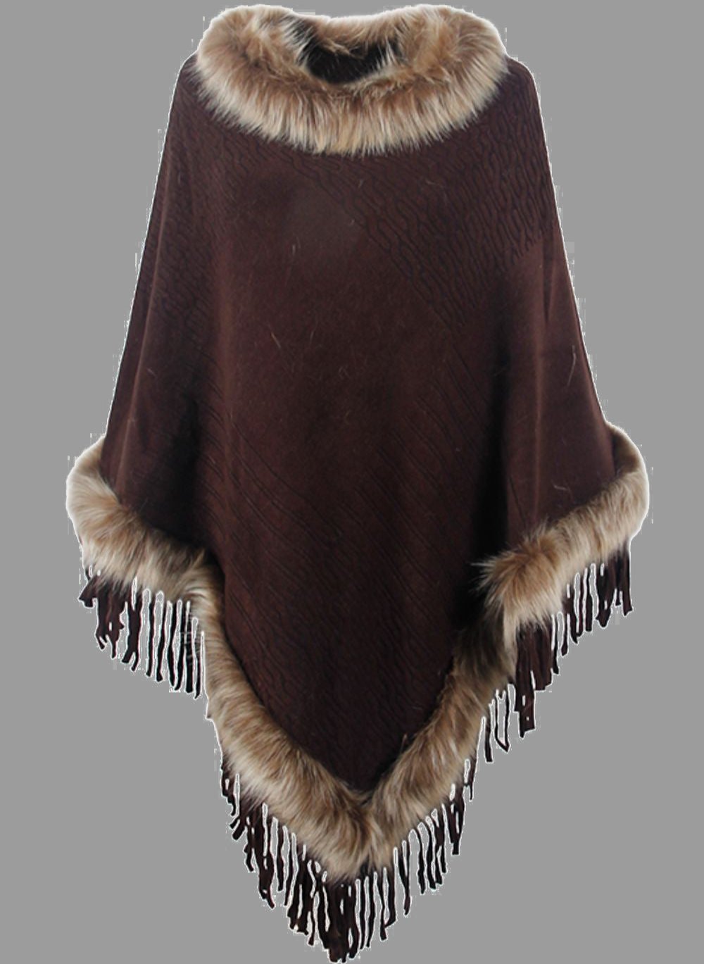 Schicker Poncho mit Kunstfell und Fransen für Frauen