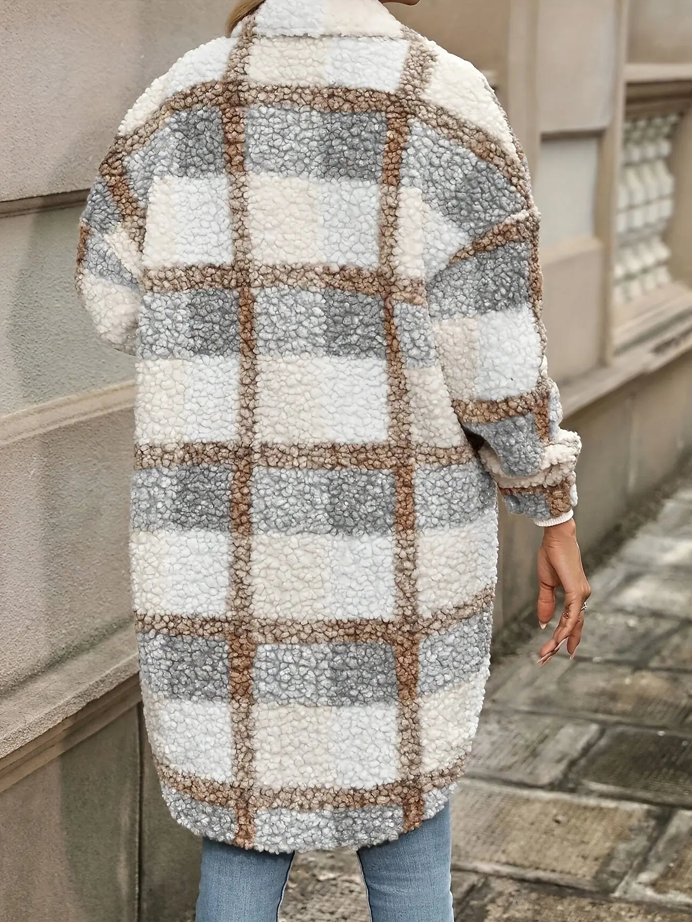 Karierte Fleecejacke Gemütlicher Stil Winter Damen