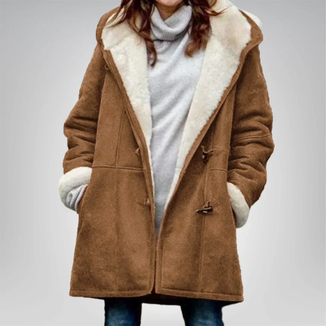 Langer Mantel mit Fleecefutter und Knebelverschluss für Winter Damen