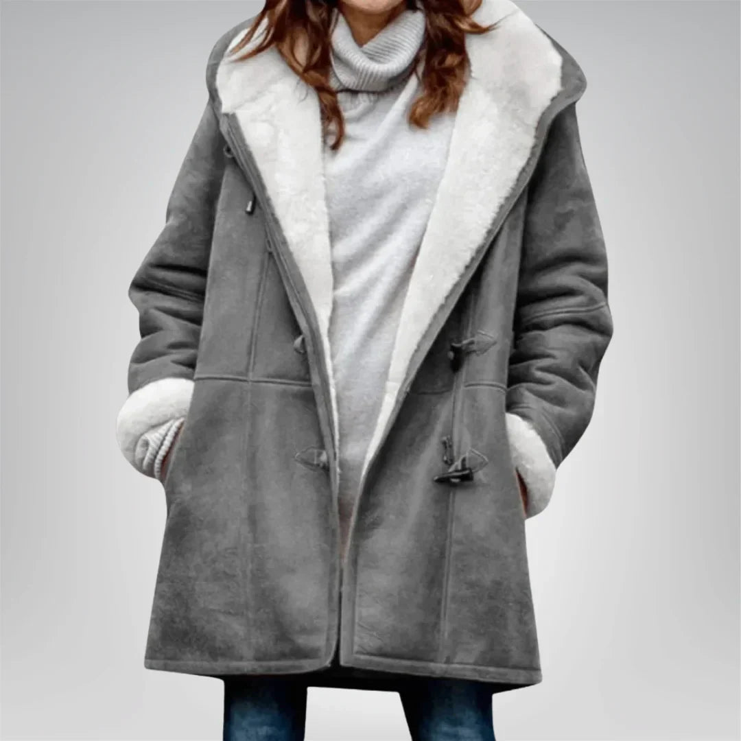 Langer Mantel mit Fleecefutter und Knebelverschluss für Winter Damen