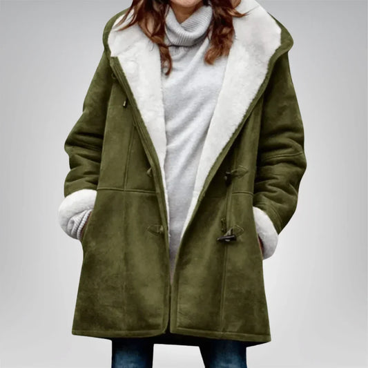 Langer Mantel mit Fleecefutter und Knebelverschluss für Winter Damen