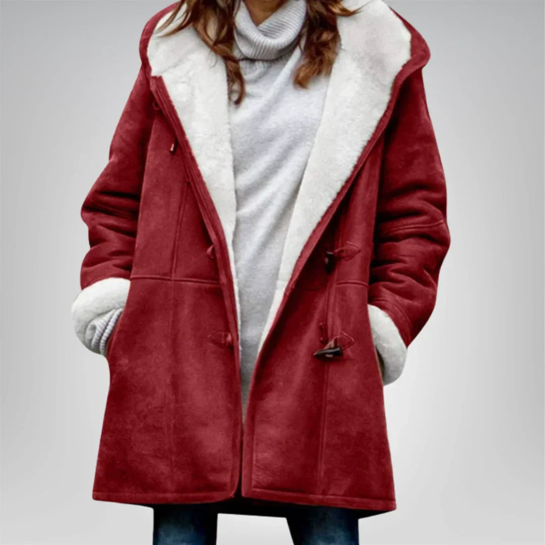 Langer Mantel mit Fleecefutter und Knebelverschluss für Winter Damen
