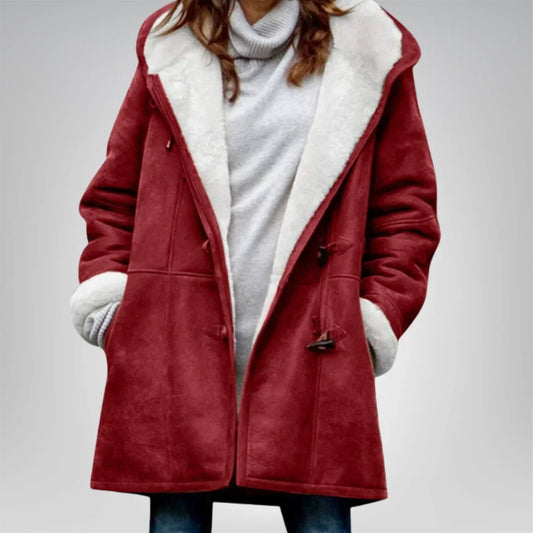 Langer Mantel mit Fleecefutter und Knebelverschluss für Winter Damen