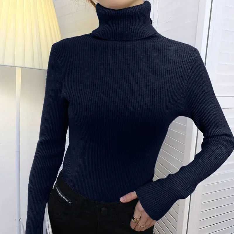 Figurbetonter Gerippter Rollkragenpullover Winter Damen