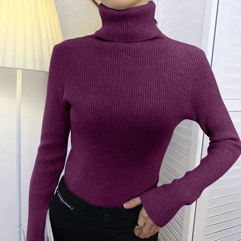 Figurbetonter Gerippter Rollkragenpullover Winter Damen