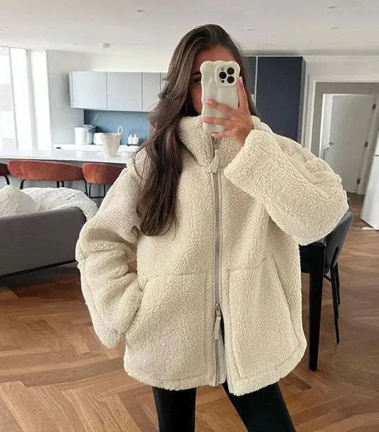 Gemütlicher Warmer Übergroßer Teddymantel Für Damen