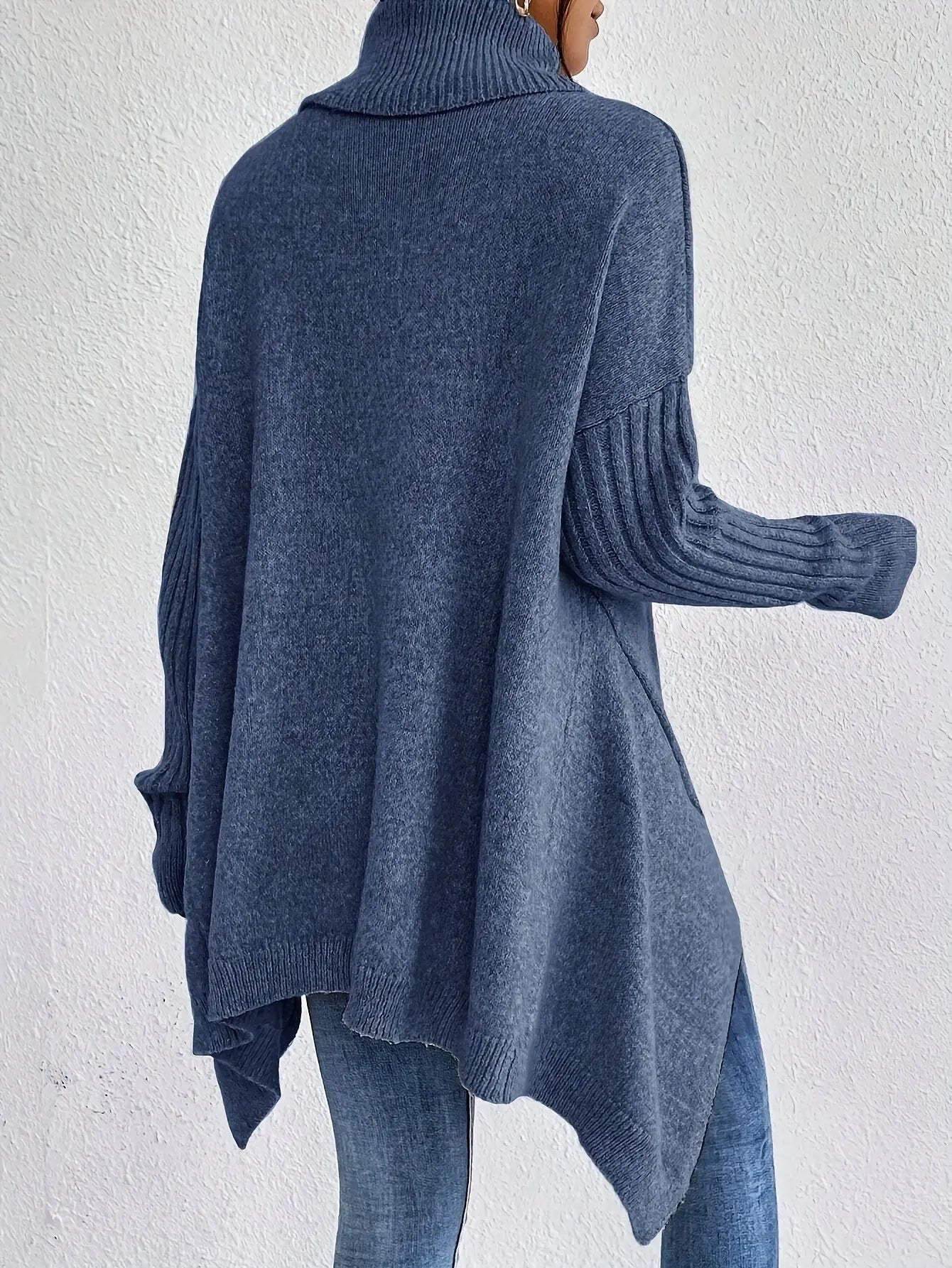 Oversize Rollkragen Asymmetrischer Winterpullover Damen