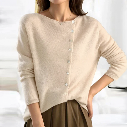 Asymmetrischer Gestrickter Pullover mit Knöpfen für Winter Damen