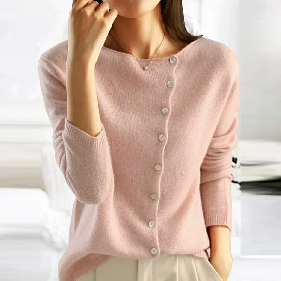 Asymmetrischer Gestrickter Pullover mit Knöpfen für Winter Damen