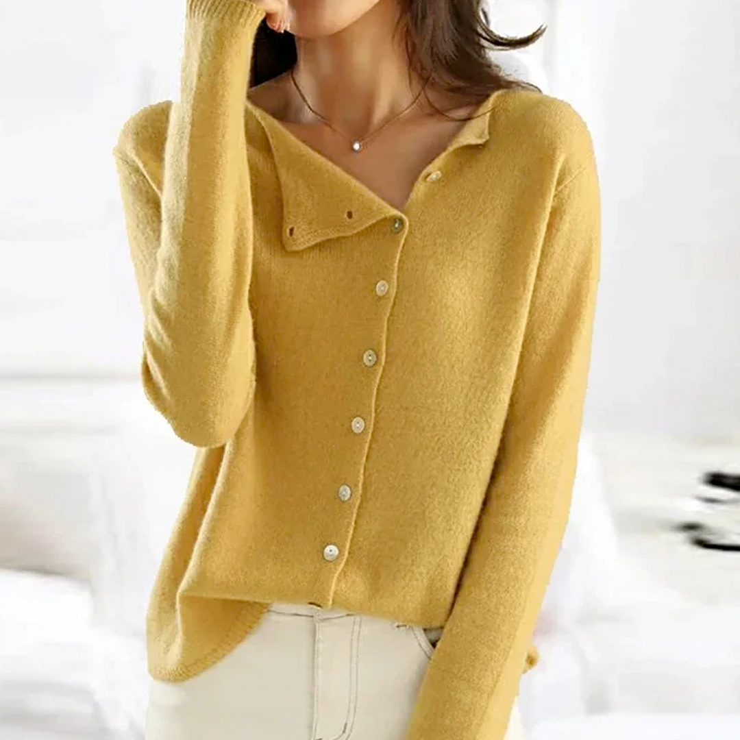 Asymmetrischer Gestrickter Pullover mit Knöpfen für Winter Damen
