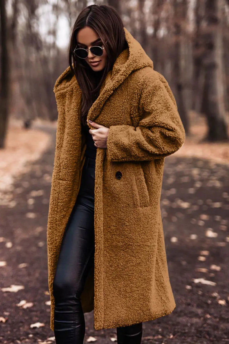 Langer Warmer Kapuzen Kunstpelz Mantel Für Damen