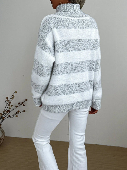 Gestreifter Rollkragen Winter Strickpullover Damen