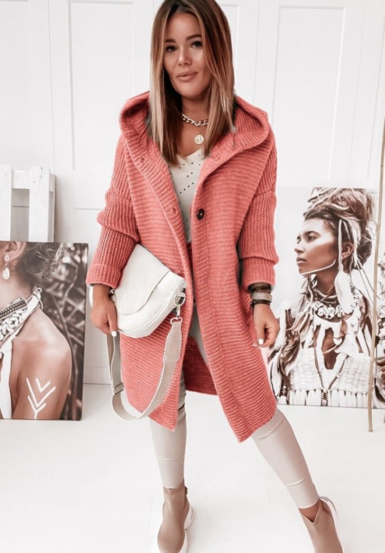 Langer Strick-Cardigan mit Kapuze für Damen