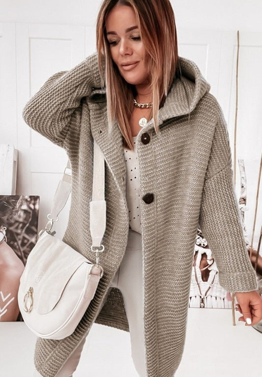 Langer Strick-Cardigan mit Kapuze für Damen