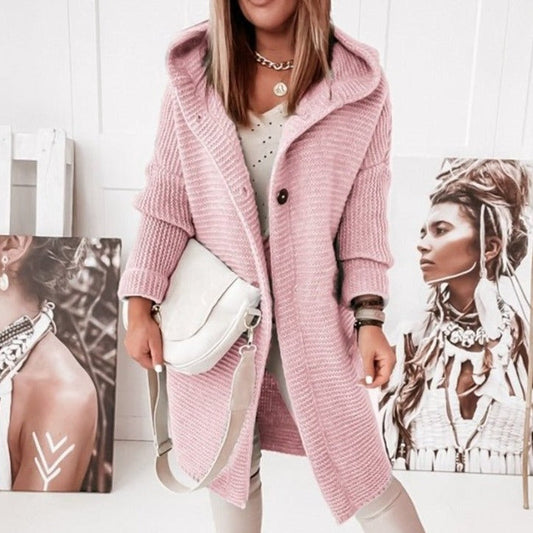 Langer Strick-Cardigan mit Kapuze für Damen