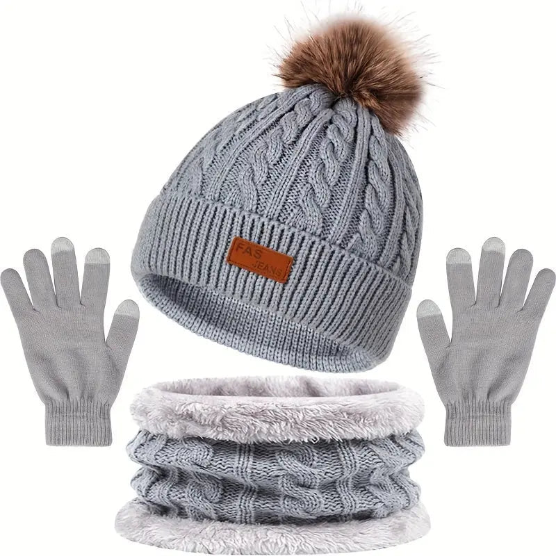 Mützen- und Handschuhset Für Winterwärme Für Damen