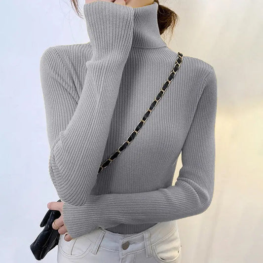 Figurbetonter Gerippter Rollkragenpullover Winter Damen