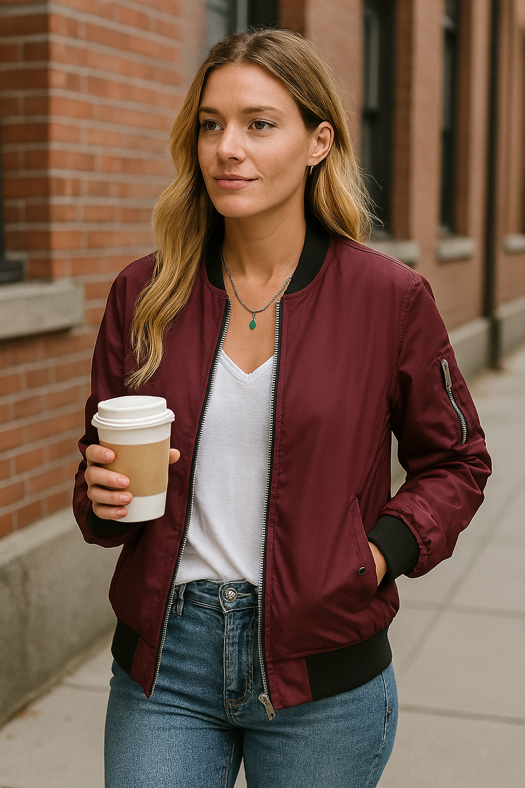 Klassische Bomberjacke Lockerer Schnitt Stylisches Outfit Damen