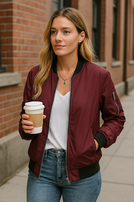 Klassische Bomberjacke Lockerer Schnitt Stylisches Outfit Damen