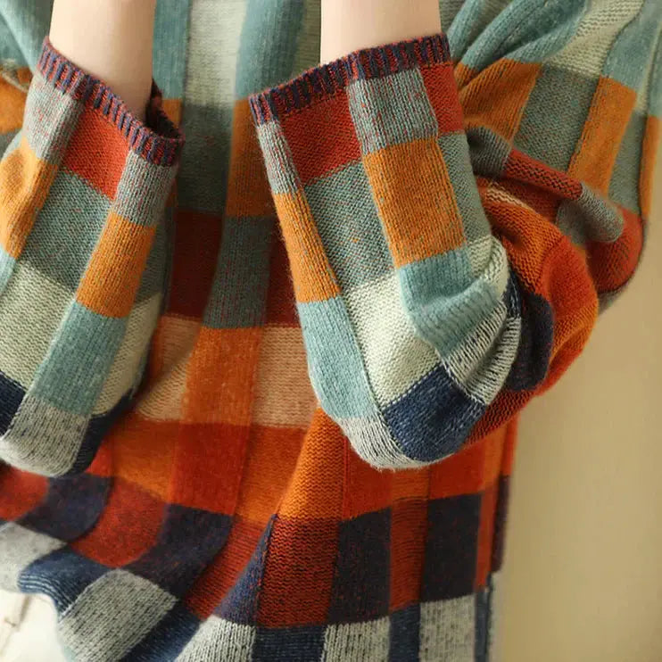 Karierter Strickpullover mit Farbblöcken Winter Damen