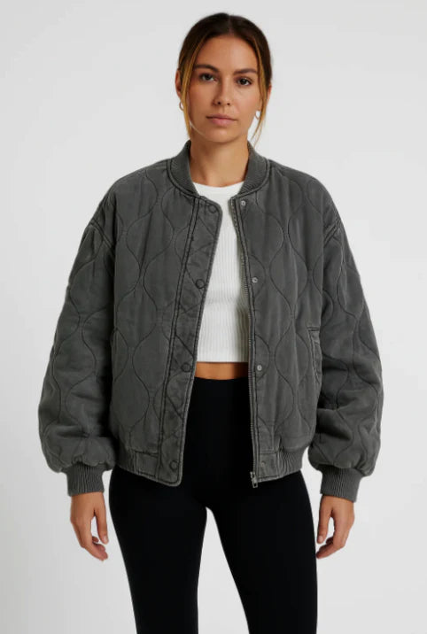 Gepolsterte Bomberjacke Damen Casual Stylisches Zip-Design
