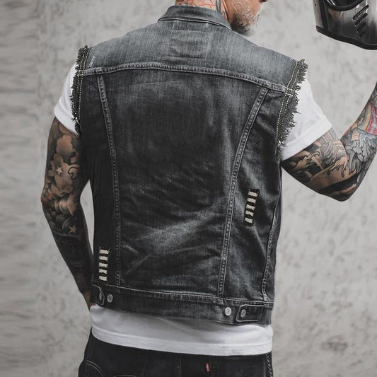 Denim Weste Mit Goldknöpfen Für Herren Winter
