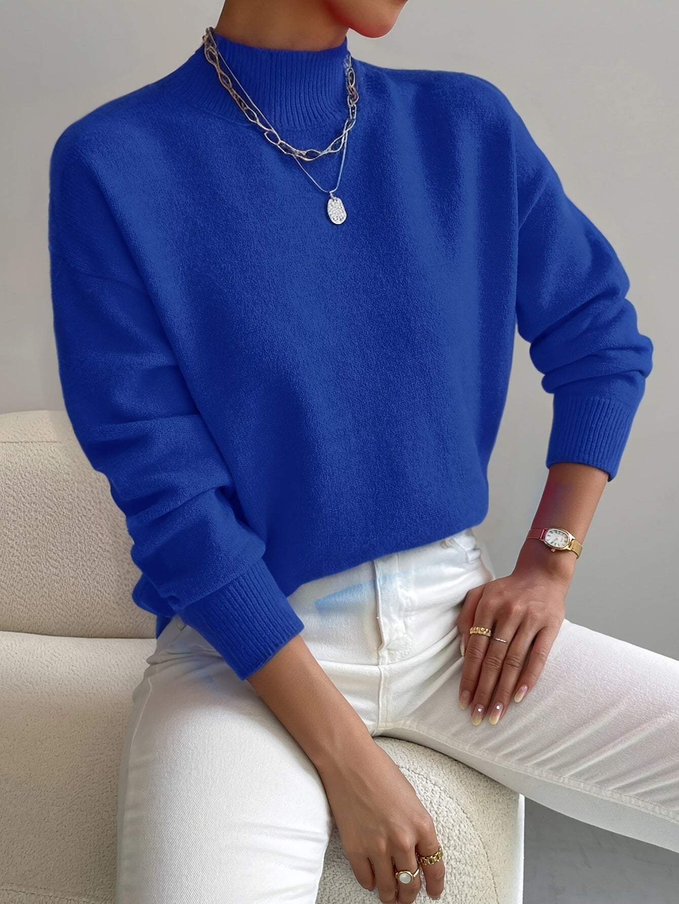 Minimalistischer Stehkragen Winterpullover Damen
