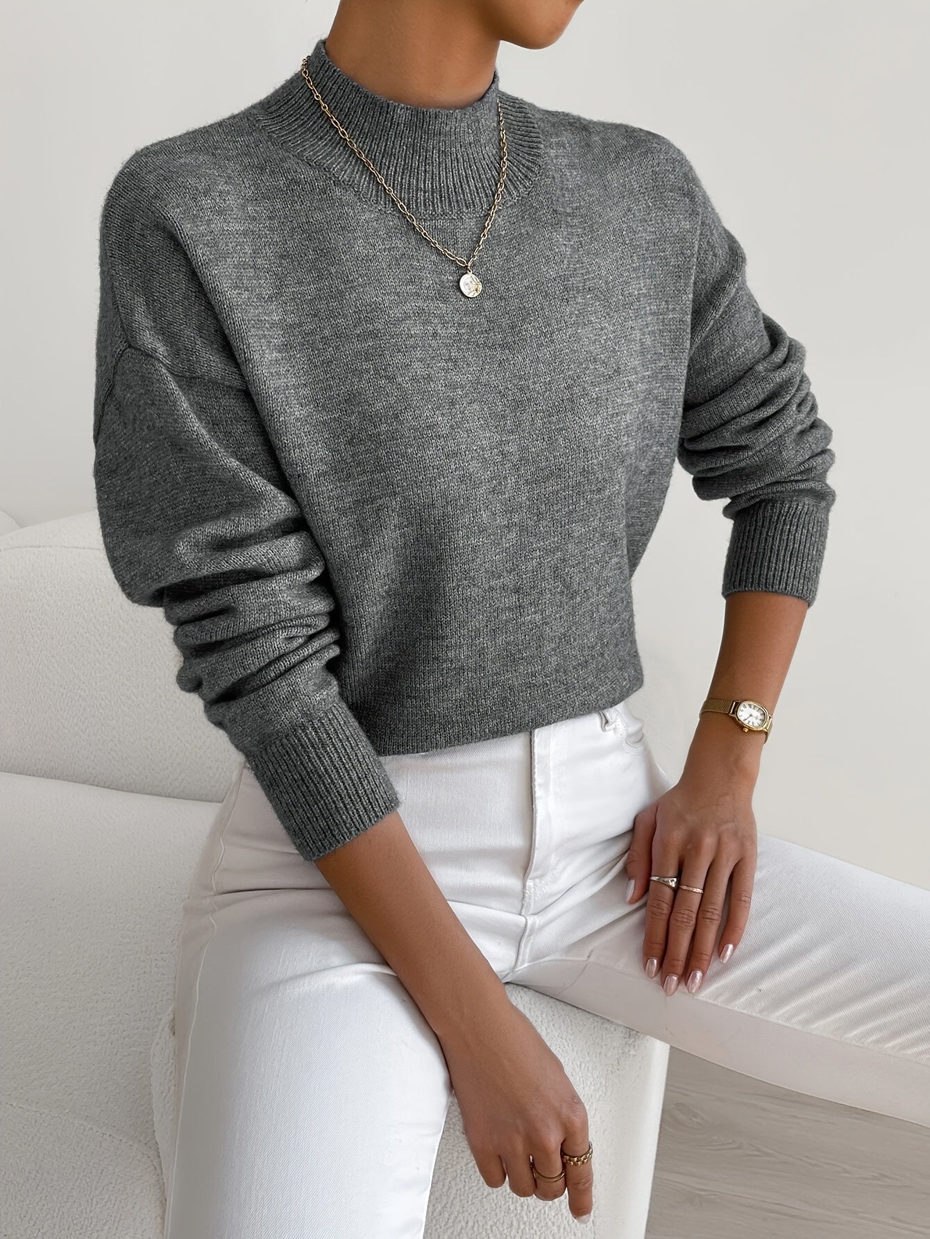 Minimalistischer Stehkragen Winterpullover Damen