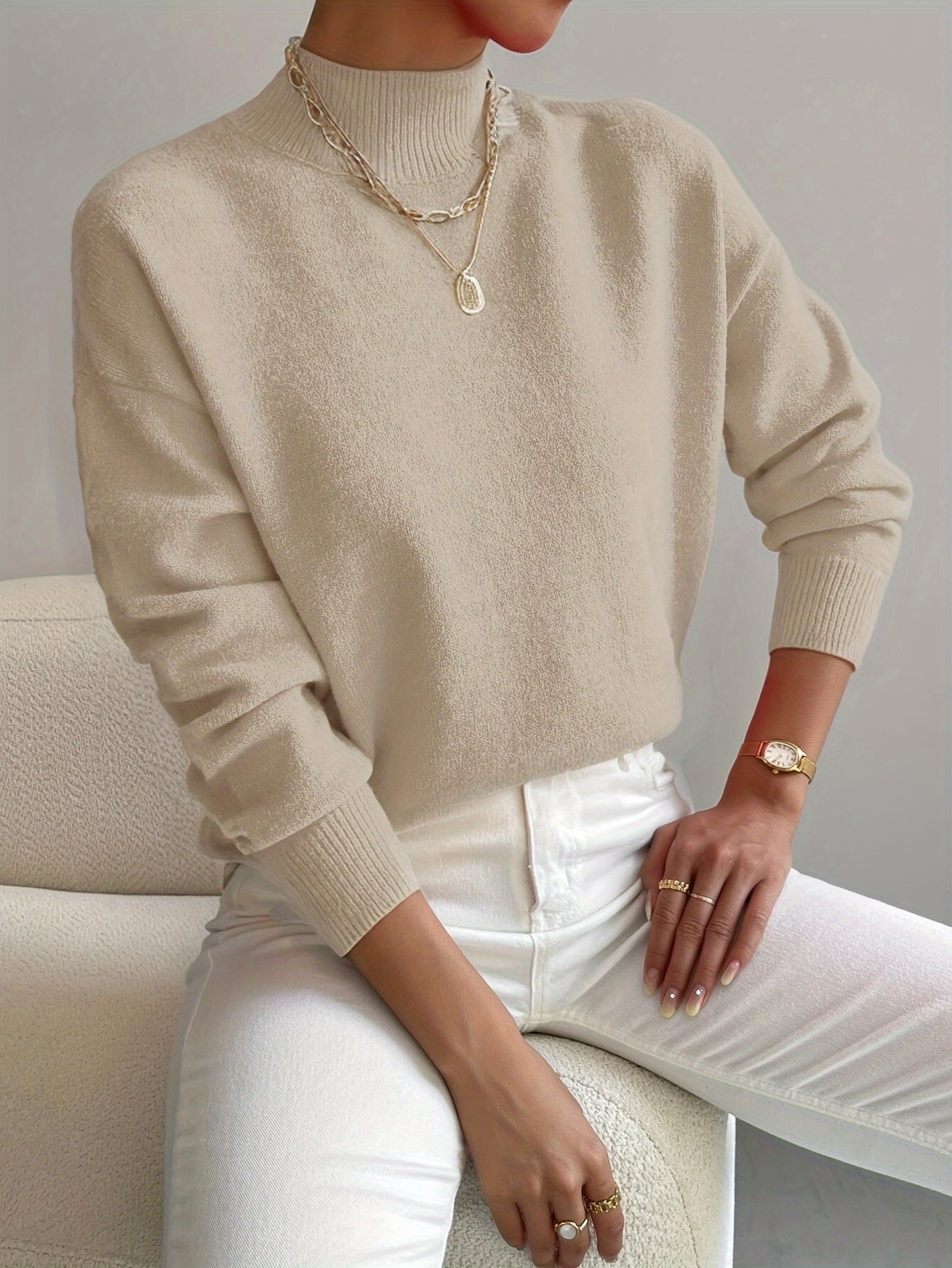 Minimalistischer Stehkragen Winterpullover Damen