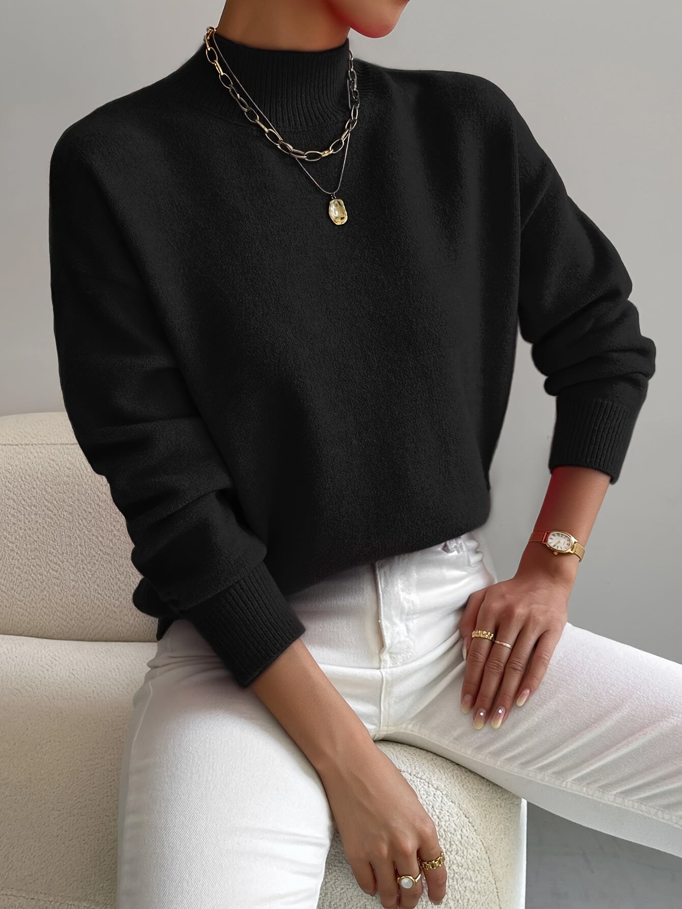 Minimalistischer Stehkragen Winterpullover Damen
