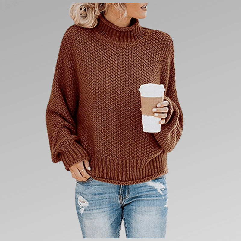 Grobstrick Pullover Mit Hohem Kragen Winter Damen