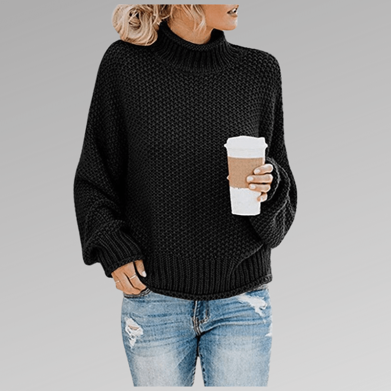 Grobstrick Pullover Mit Hohem Kragen Winter Damen