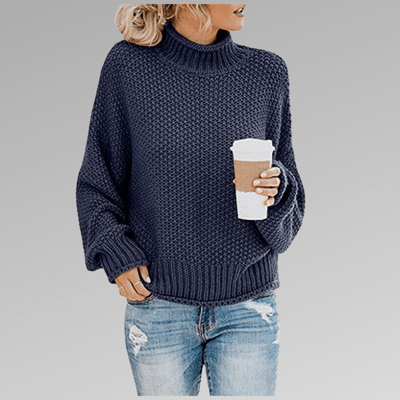 Grobstrick Pullover Mit Hohem Kragen Winter Damen