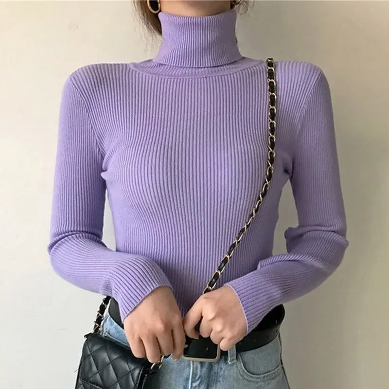 Figurbetonter Gerippter Rollkragenpullover Winter Damen