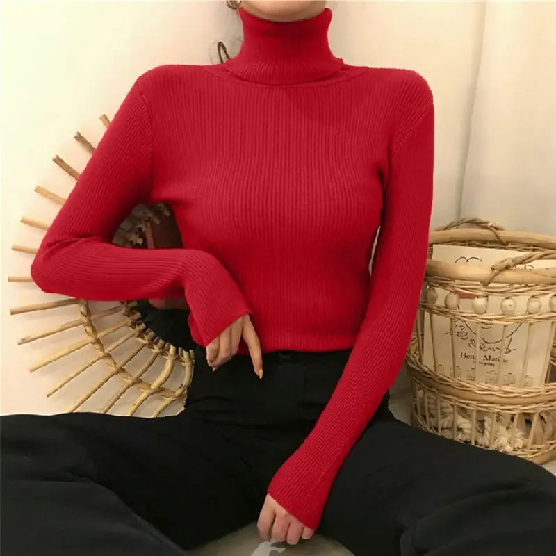 Figurbetonter Gerippter Rollkragenpullover Winter Damen