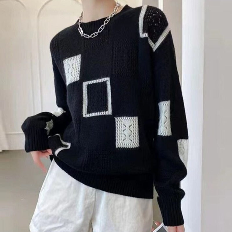 Moderner Strickpullover Mit Blockmuster Für Damen