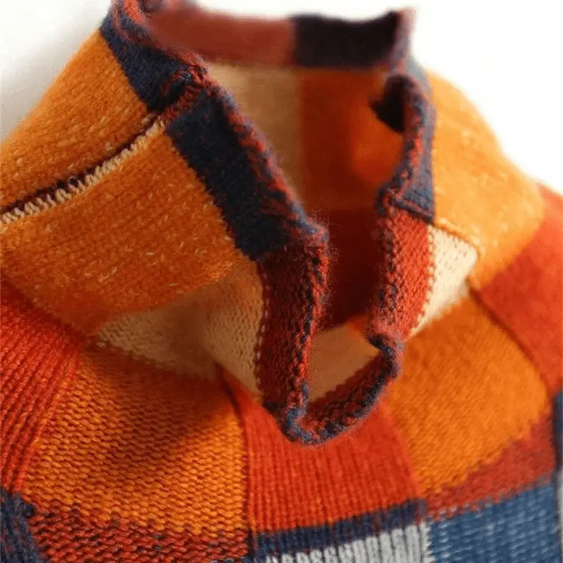 Karierter Strickpullover mit Farbblöcken Winter Damen