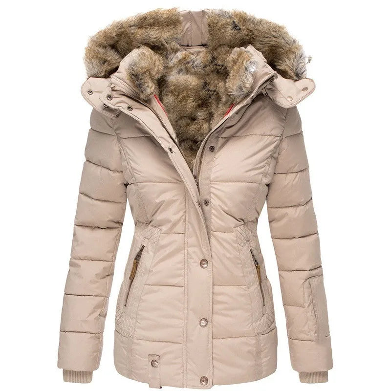 Steppjacke mit Kapuze und Kunstfell für Winter Damen