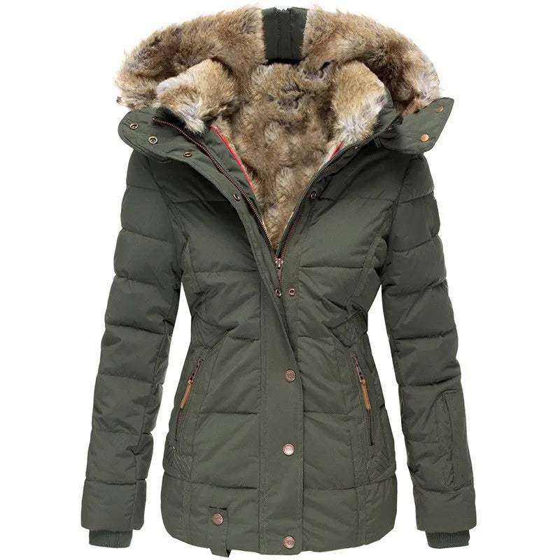 Steppjacke mit Kapuze und Kunstfell für Winter Damen