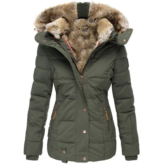 Steppjacke mit Kapuze und Kunstfell für Winter Damen