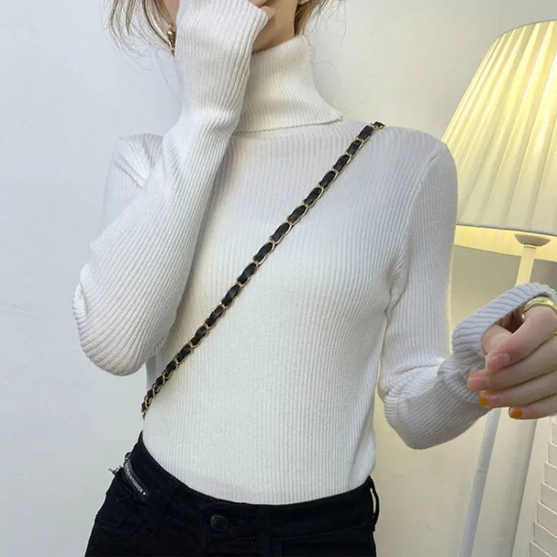 Figurbetonter Gerippter Rollkragenpullover Winter Damen