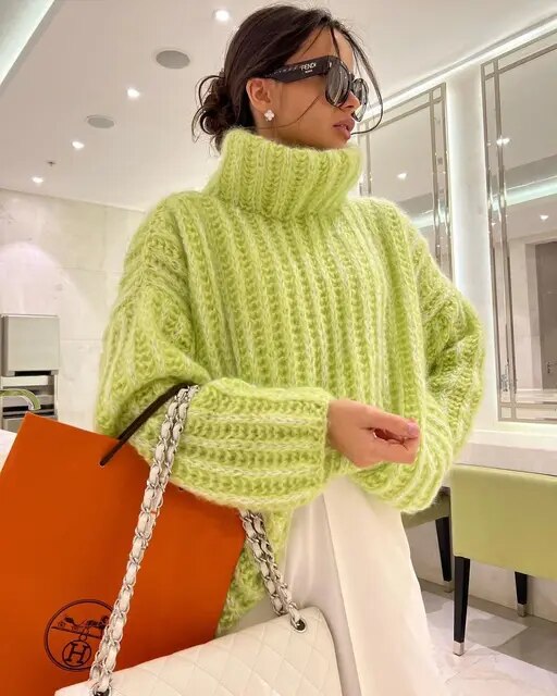 Übergroßer Rollkragen Grobstrickpullover Winter Damen