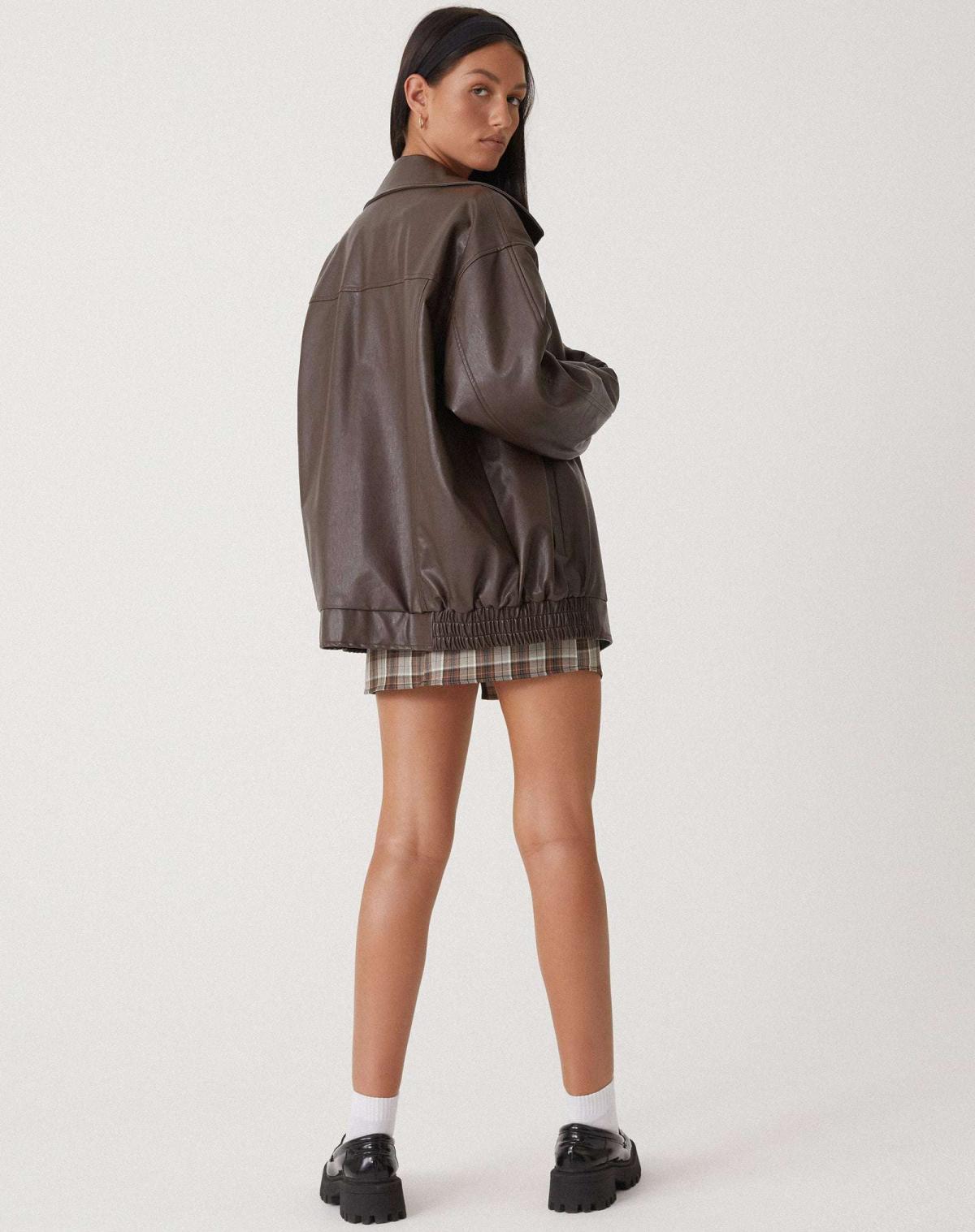 Übergroße Kunstlederjacke Street Style Damen